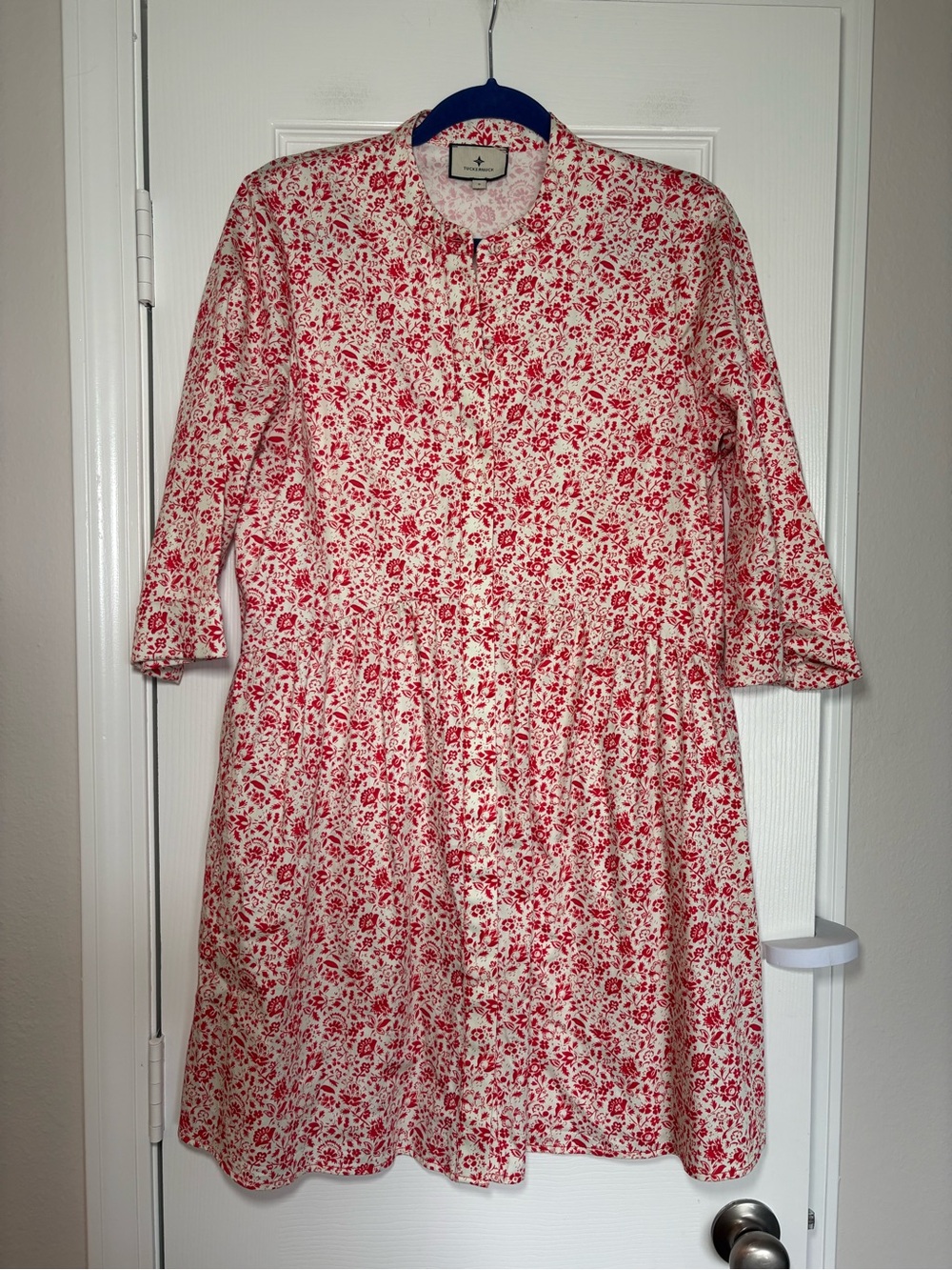 Tuckernuck Vermillion Ditsy Royal Shirt Dress Size Small Floral Pockets